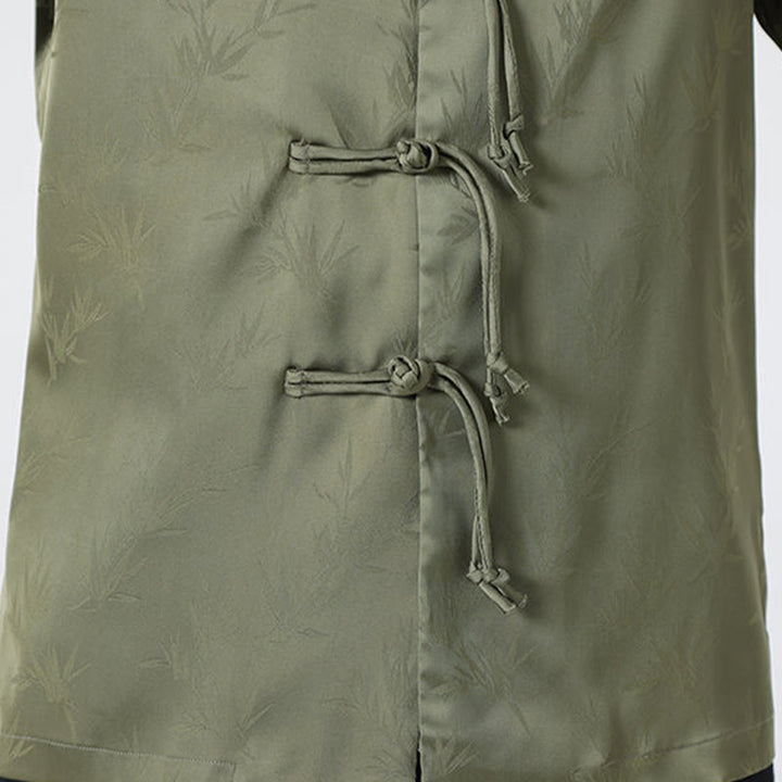 Camisa de manga larga para hombre con diseño de rana china y botones, diseño de hojas de bambú y jacquard de primavera con Buddha Stones - image 10