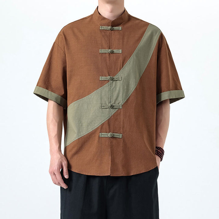 Camisa de lino y algodón de media manga para hombre con diseño de rana china y botones en contraste de colores primaverales y Buddha Stones - Perú - US/UK/AU46, EU56 (5XL) - image 19