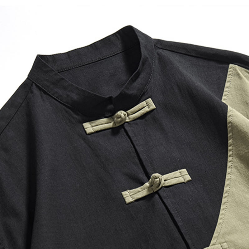Camisa de lino y algodón de media manga para hombre con diseño de rana china y botones en contraste de colores primaverales y Buddha Stones - image 8