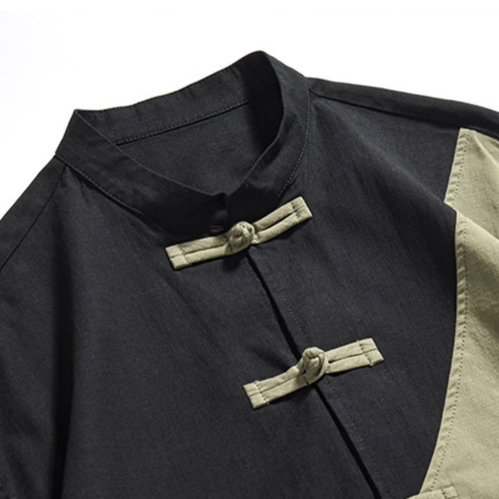 Camisa de lino y algodón de media manga para hombre con diseño de rana china y botones en contraste de colores primaverales y Buddha Stones - image 8