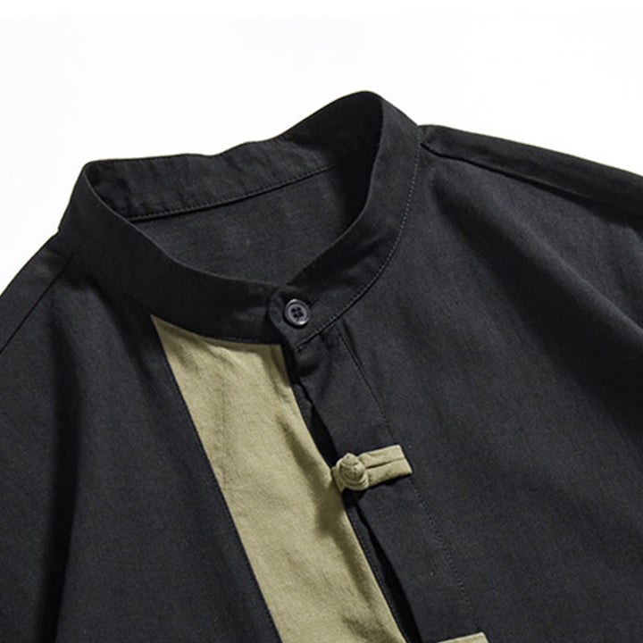 Camisa de lino y algodón de media manga para hombre, diseño chino con botones de rana y Buddha Stones , informal, a juego con colores - image 27