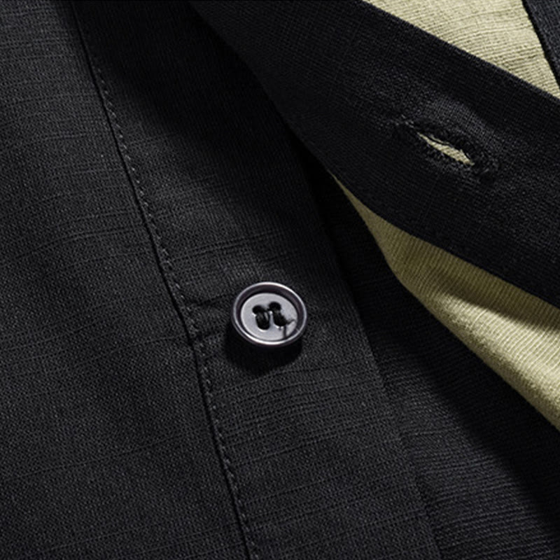 Camisa de lino y algodón de media manga para hombre, diseño chino con botones de rana y Buddha Stones , informal, a juego con colores - image 27