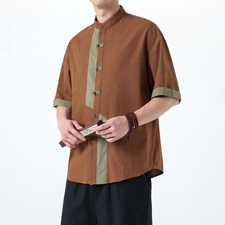 Camisa de lino y algodón de media manga para hombre, diseño chino con botones de rana y Buddha Stones , informal, a juego con colores - Perú - US/UK/AU46, EU56 (5XL) - image 14