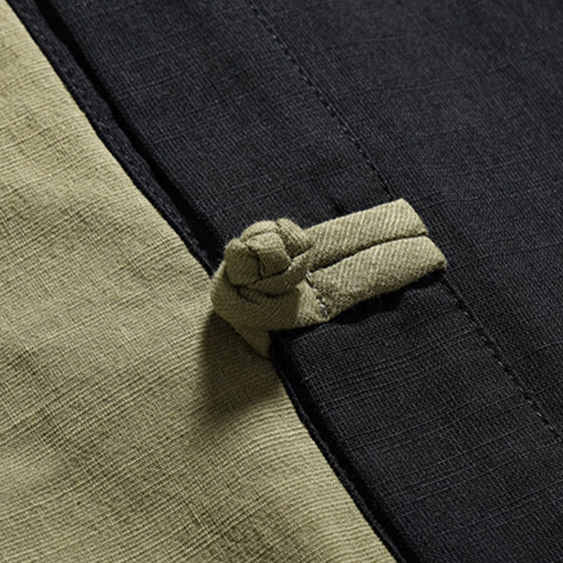 Camisa de lino y algodón de media manga para hombre, diseño chino con botones de rana y Buddha Stones , informal, a juego con colores - image 28