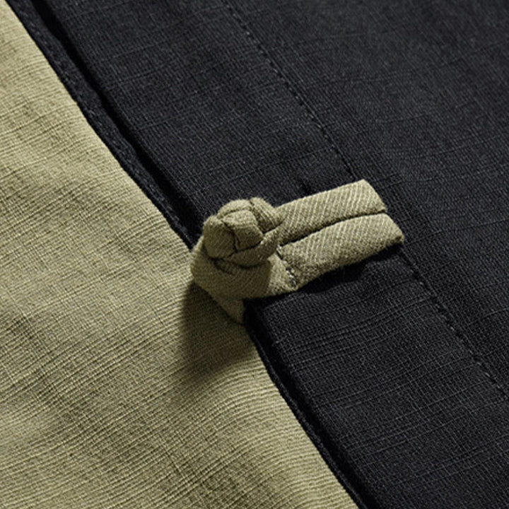 Camisa de lino y algodón de media manga para hombre, diseño chino con botones de rana y Buddha Stones , informal, a juego con colores - image 28