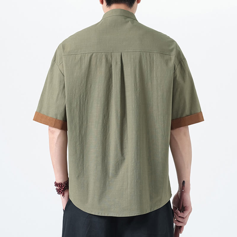 Camisa de lino y algodón de media manga para hombre, diseño chino con botones de rana y Buddha Stones , informal, a juego con colores - image 11