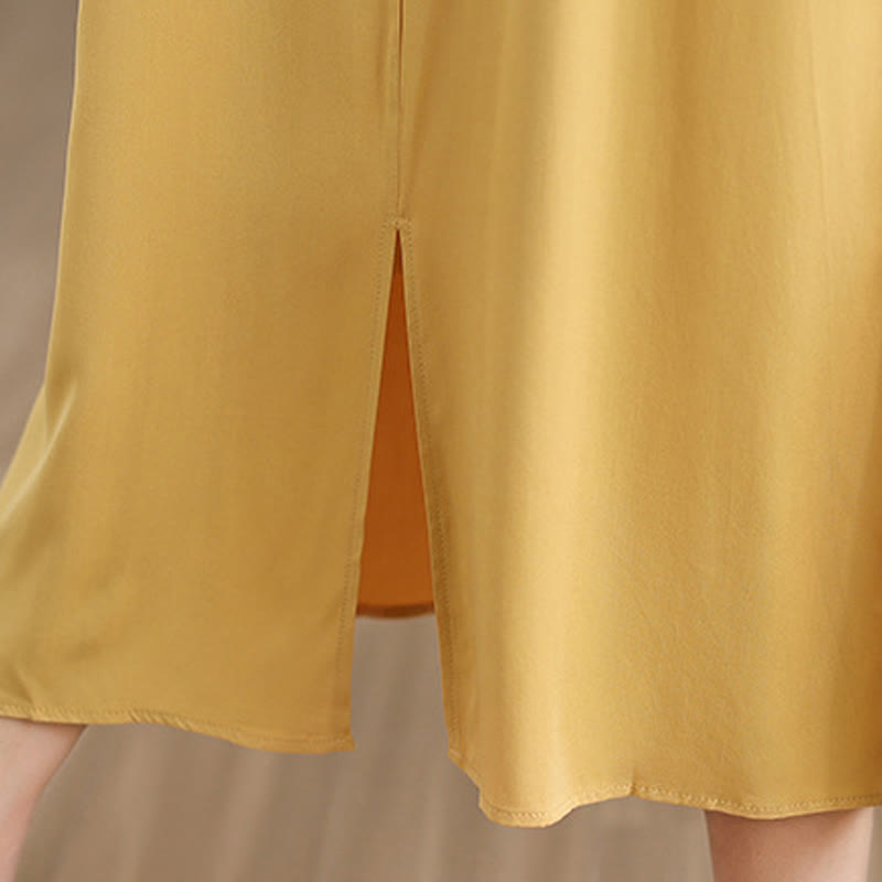 Vestido midi de algodón sin mangas con diseño de aberturas y bolsillos en color puro con Buddha Stones - image 35