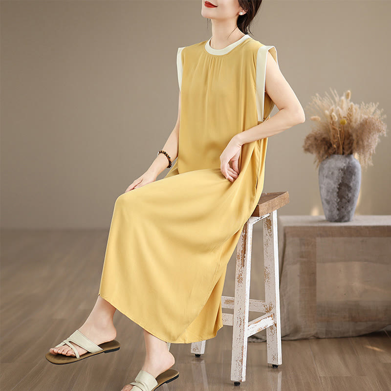 Vestido midi de algodón sin mangas con diseño de aberturas y bolsillos en color puro con Buddha Stones - Oro - US12, UK/AU16, EU44 (2XL) - image 28