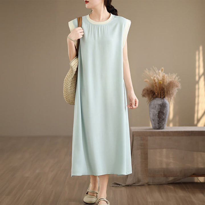 Vestido midi de algodón sin mangas con diseño de aberturas y bolsillos en color puro con Buddha Stones - Turquesa pálido - US12, UK/AU16, EU44 (2XL) - image 20