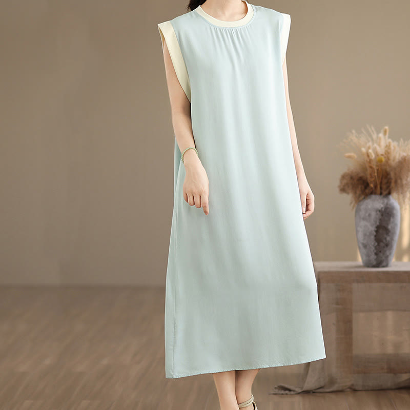 Vestido midi de algodón sin mangas con diseño de aberturas y bolsillos en color puro con Buddha Stones - image 24