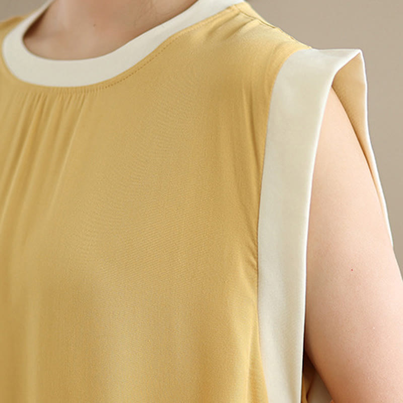 Vestido midi de algodón sin mangas con diseño de aberturas y bolsillos en color puro con Buddha Stones - image 33