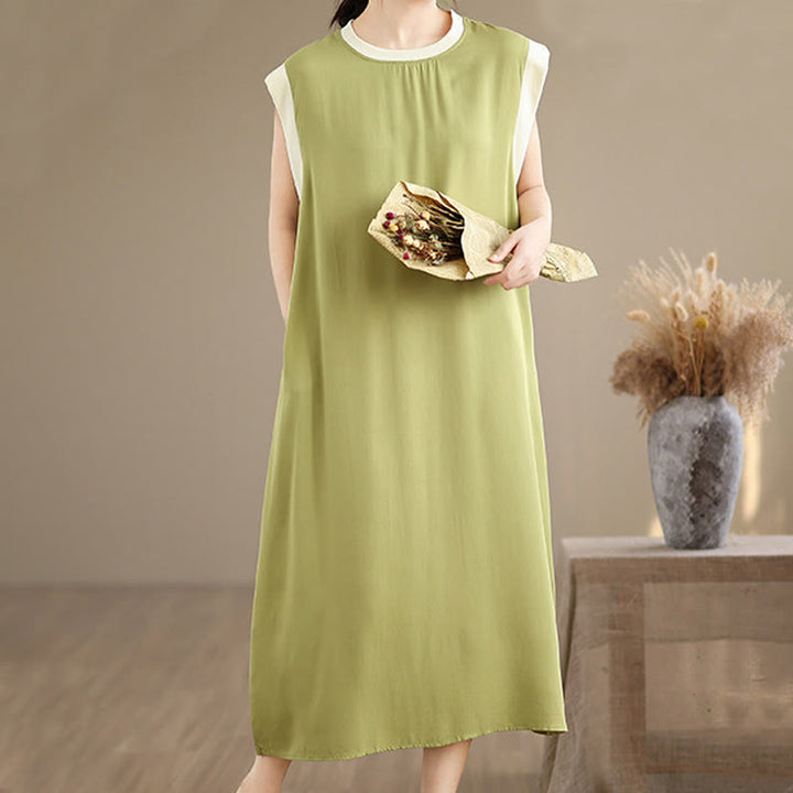 Vestido midi de algodón sin mangas con diseño de aberturas y bolsillos en color puro con Buddha Stones - image 12