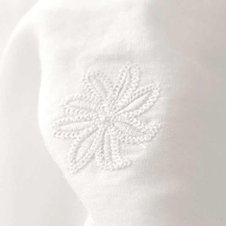 Vestido midi de algodón y lino con volantes, manga corta, bordado Buddha Stones Commute, plisado, botones y cordón ajustable - image 9