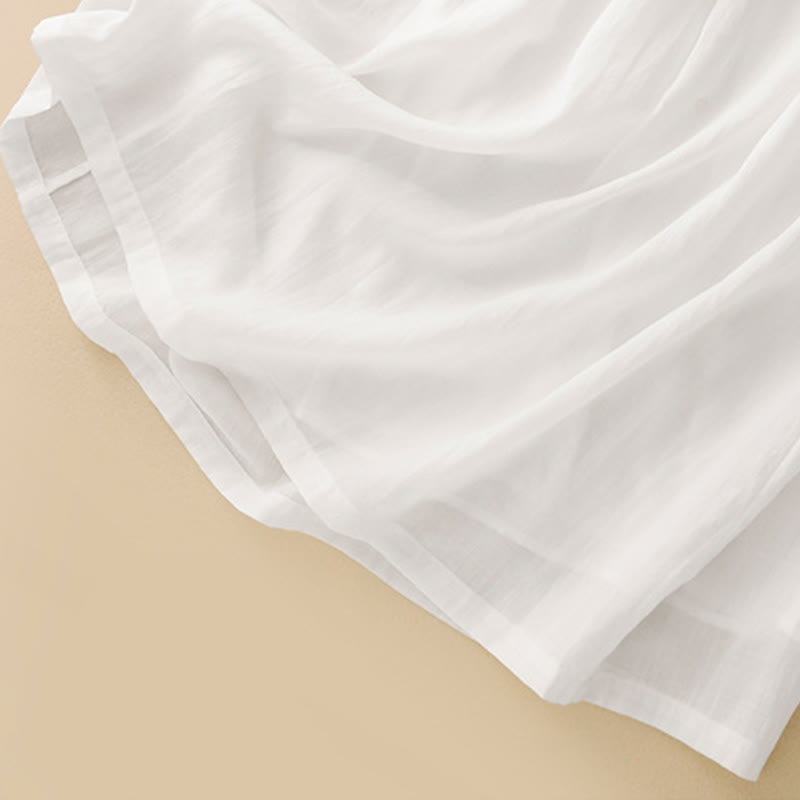 Vestido midi de algodón y lino con volantes, manga corta, bordado Buddha Stones Commute, plisado, botones y cordón ajustable - image 12