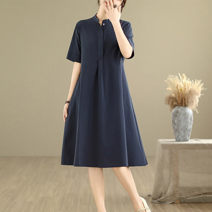 Vestido midi de algodón de media manga con diseño sencillo a cuadros y bolsillos de Buddha Stones Commute - Azul medianoche - US8-10，UK/AU12-14，EU40-42 (2XL) - image 0