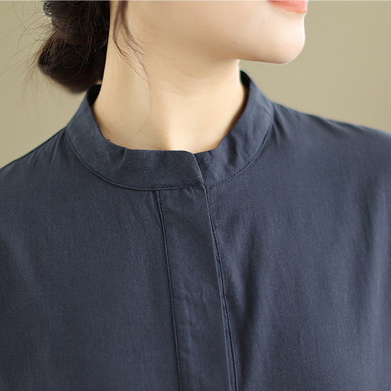 Vestido midi de algodón de media manga con diseño sencillo a cuadros y bolsillos de Buddha Stones Commute - image 6