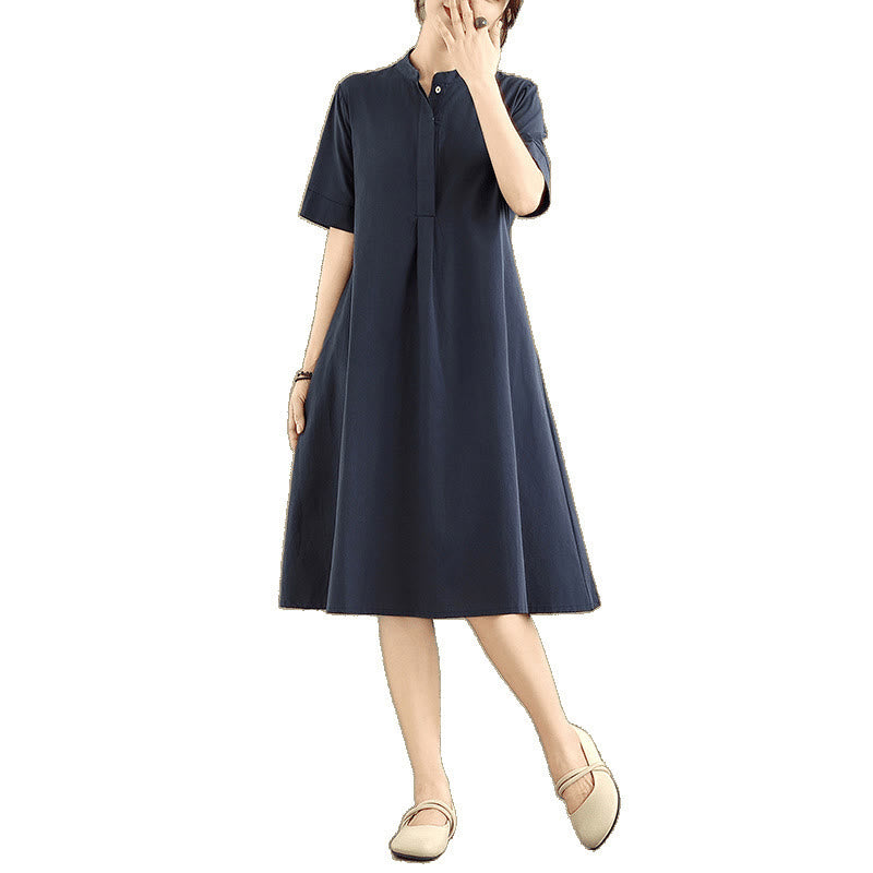 Vestido midi de algodón de media manga con diseño sencillo a cuadros y bolsillos de Buddha Stones Commute - image 10