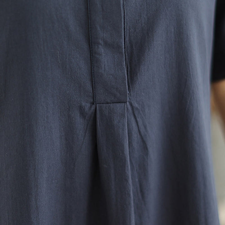 Vestido midi de algodón de media manga con diseño sencillo a cuadros y bolsillos de Buddha Stones Commute - image 9