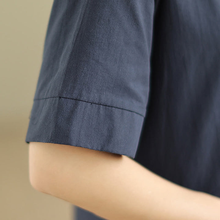 Vestido midi de algodón de media manga con diseño sencillo a cuadros y bolsillos de Buddha Stones Commute - image 7