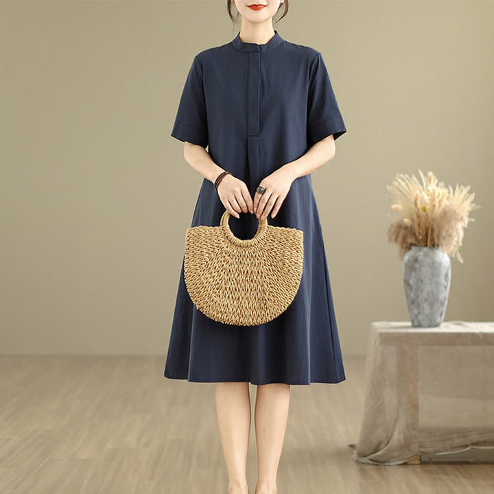 Vestido midi de algodón de media manga con diseño sencillo a cuadros y bolsillos de Buddha Stones Commute - image 2