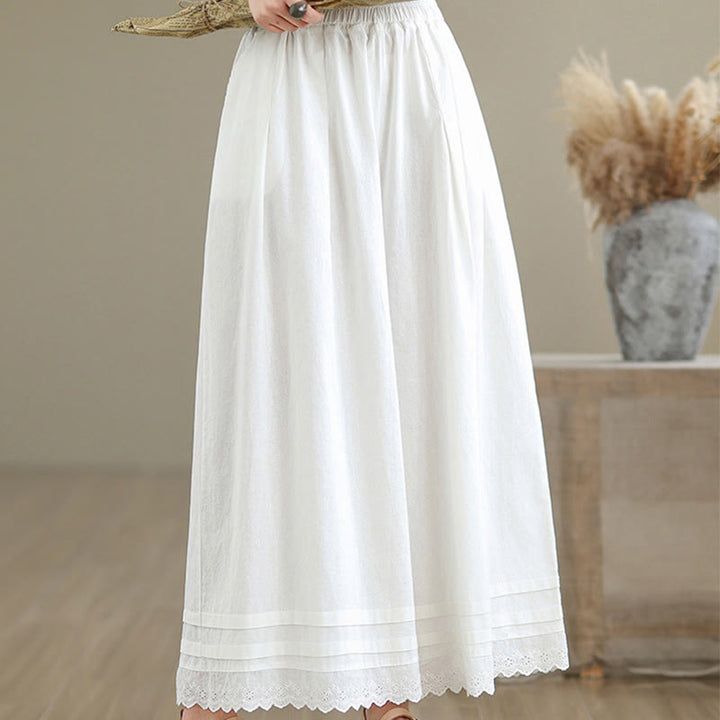 Pantalones de lino y algodón con bolsillos y pierna ancha para mujer, diseño de encaje sencillo, talla 7-8 - image 18