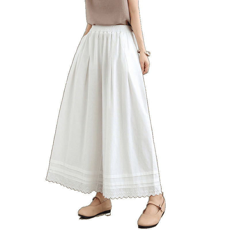 Pantalones de lino y algodón con bolsillos y pierna ancha para mujer, diseño de encaje sencillo, talla 7-8 - image 22