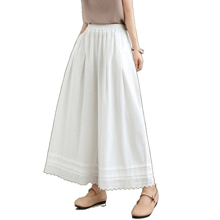 Pantalones de lino y algodón con bolsillos y pierna ancha para mujer, diseño de encaje sencillo, talla 7-8 - image 22