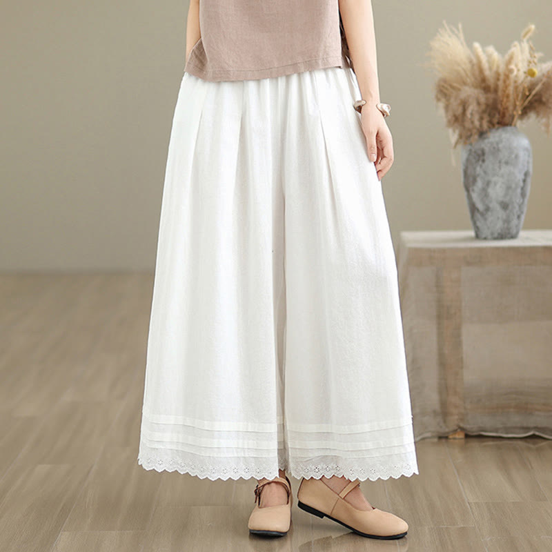 Pantalones de lino y algodón con bolsillos y pierna ancha para mujer, diseño de encaje sencillo, talla 7-8 - image 21