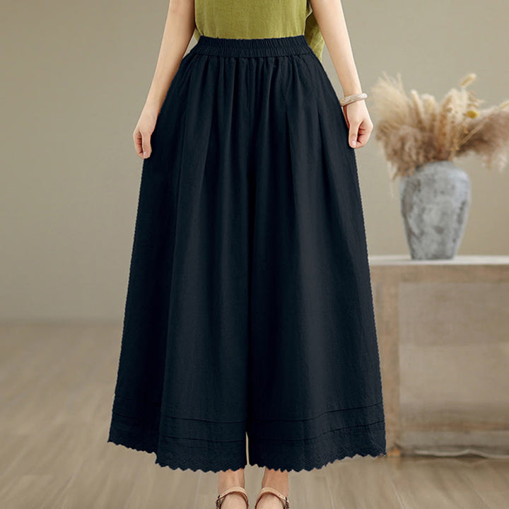 Pantalones de lino y algodón con bolsillos y pierna ancha para mujer, diseño de encaje sencillo, talla 7-8 - image 14