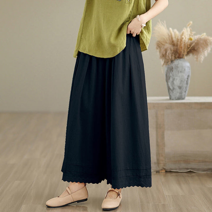 Pantalones de lino y algodón con bolsillos y pierna ancha para mujer, diseño de encaje sencillo, talla 7-8 - image 12