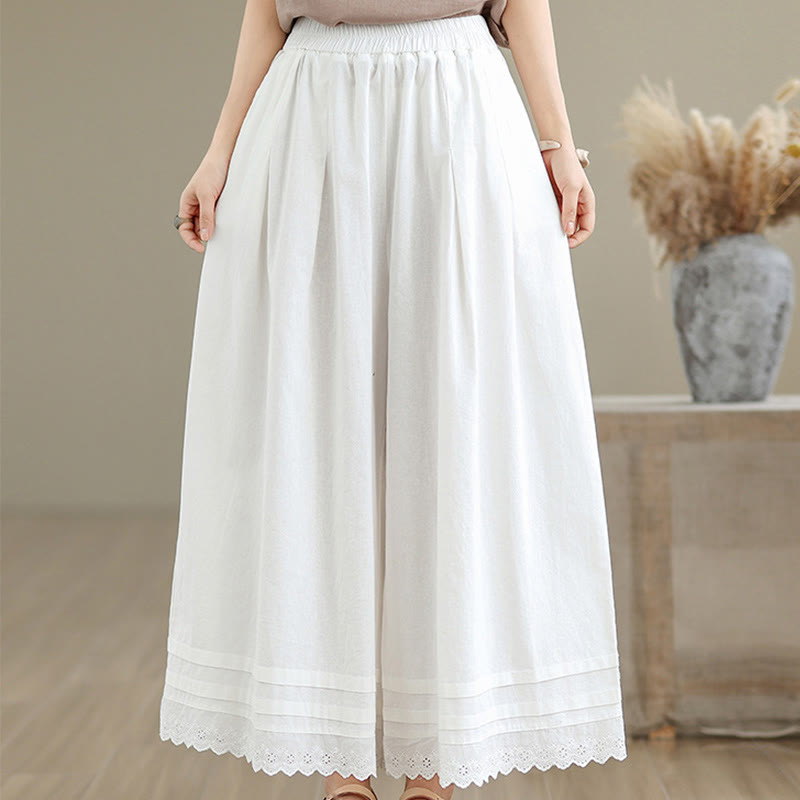 Pantalones de lino y algodón con bolsillos y pierna ancha para mujer, diseño de encaje sencillo, talla 7-8 - image 20