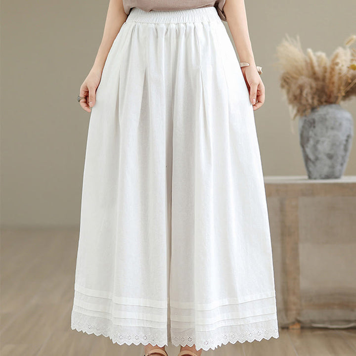 Pantalones de lino y algodón con bolsillos y pierna ancha para mujer, diseño de encaje sencillo, talla 7-8 - image 20