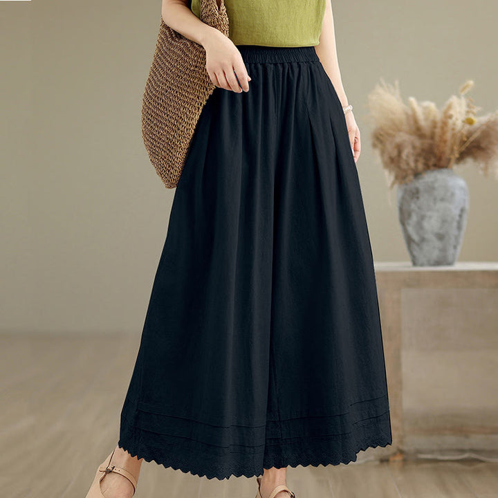 Pantalones de lino y algodón con bolsillos y pierna ancha para mujer, diseño de encaje sencillo, talla 7-8 - image 13