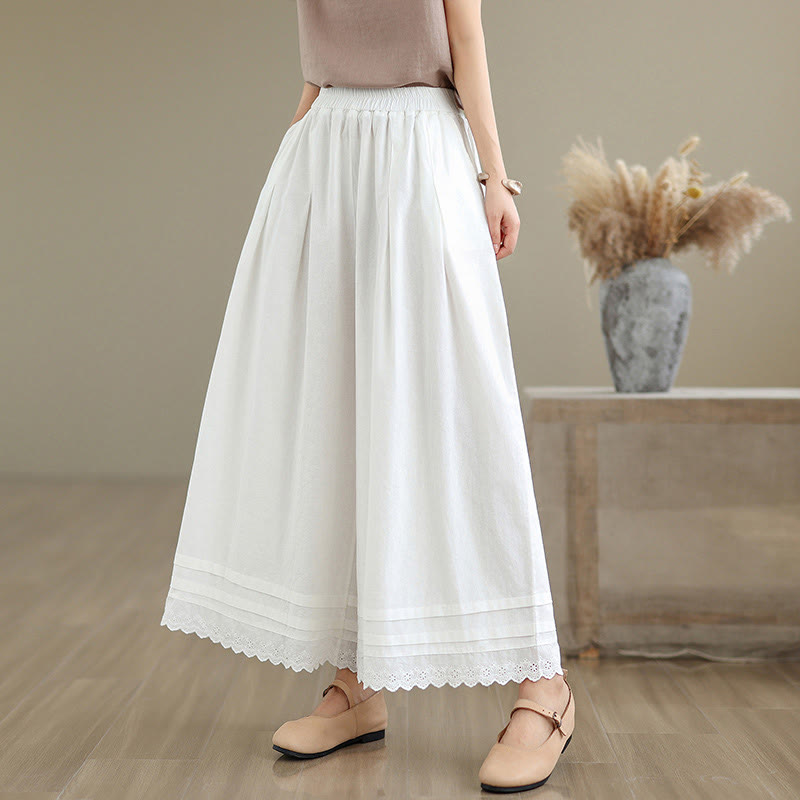 Pantalones de lino y algodón con bolsillos y pierna ancha para mujer, diseño de encaje sencillo, talla 7-8 - Blanco - US6，UK/AU10，EU38 (XL) - image 16