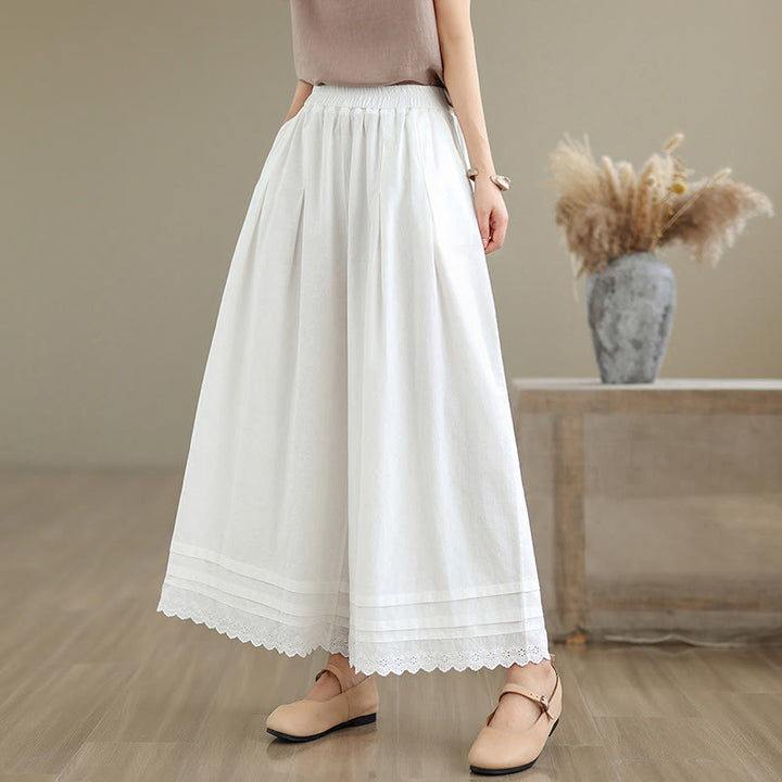Pantalones de lino y algodón con bolsillos y pierna ancha para mujer, diseño de encaje sencillo, talla 7-8 - Blanco - US6，UK/AU10，EU38 (XL) - image 16