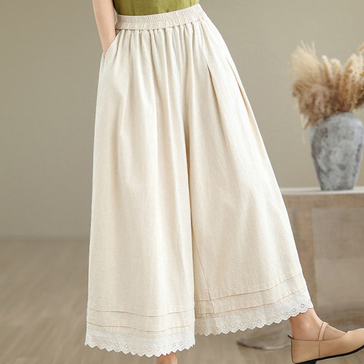 Pantalones de lino y algodón con bolsillos y pierna ancha para mujer, diseño de encaje sencillo, talla 7-8 - image 6