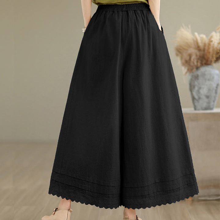 Pantalones de lino y algodón con bolsillos y pierna ancha para mujer, diseño de encaje sencillo, talla 7-8 - image 15