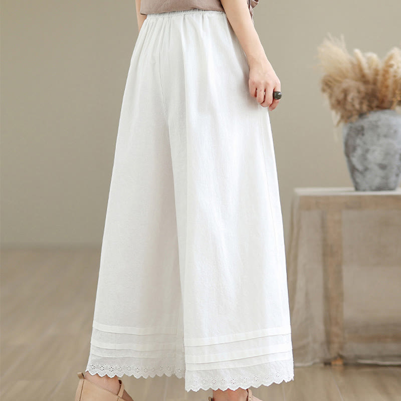 Pantalones de lino y algodón con bolsillos y pierna ancha para mujer, diseño de encaje sencillo, talla 7-8 - image 19