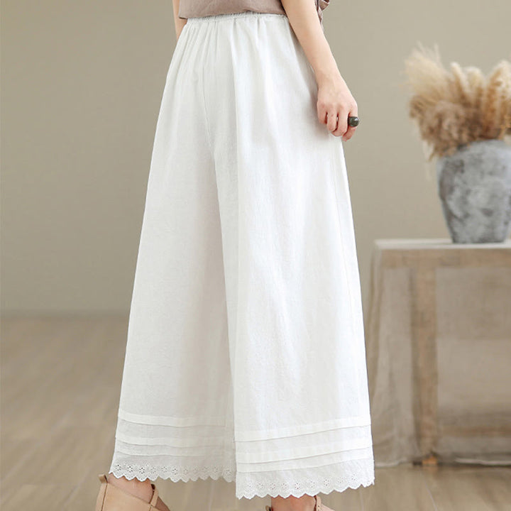 Pantalones de lino y algodón con bolsillos y pierna ancha para mujer, diseño de encaje sencillo, talla 7-8 - image 19