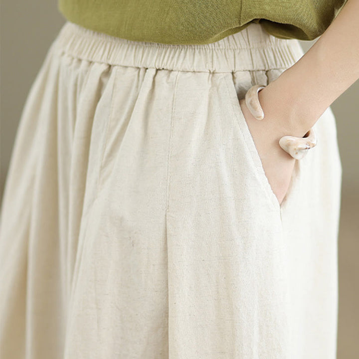 Pantalones de lino y algodón con bolsillos y pierna ancha para mujer, diseño de encaje sencillo, talla 7-8 - image 7