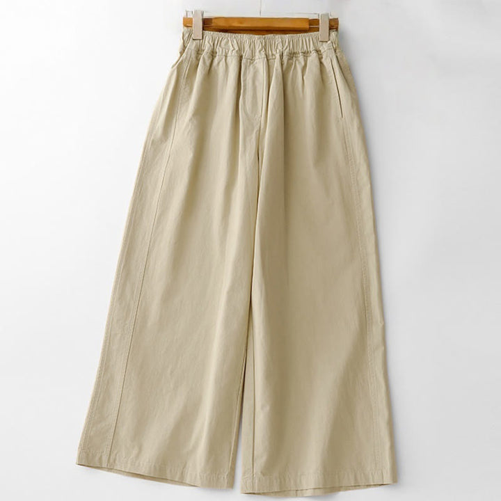 Pantalones de lino y algodón de cintura alta para mujer, de Buddha Stones Spring Commute, con pernera ancha y bolsillos, de color liso - Vara de oro pálida - US8-10，UK/AU12-14，EU40-42 (2XL) - image 16