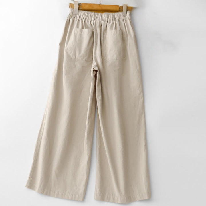 Pantalones de lino y algodón de cintura alta para mujer, de Buddha Stones Spring Commute, con pernera ancha y bolsillos, de color liso - image 1