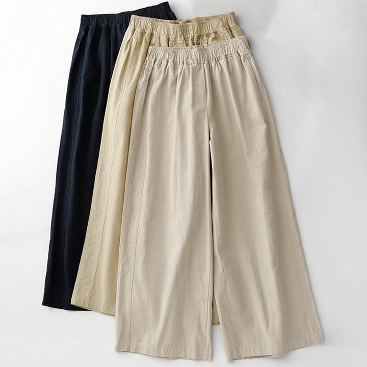 Pantalones de lino y algodón de cintura alta para mujer, de Buddha Stones Spring Commute, con pernera ancha y bolsillos, de color liso - image 24