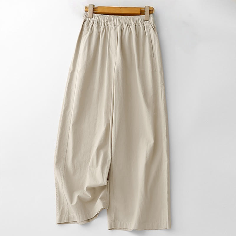 Pantalones de lino y algodón de cintura alta para mujer, de Buddha Stones Spring Commute, con pernera ancha y bolsillos, de color liso - Lino - US8-10，UK/AU12-14，EU40-42 (2XL) - image 0