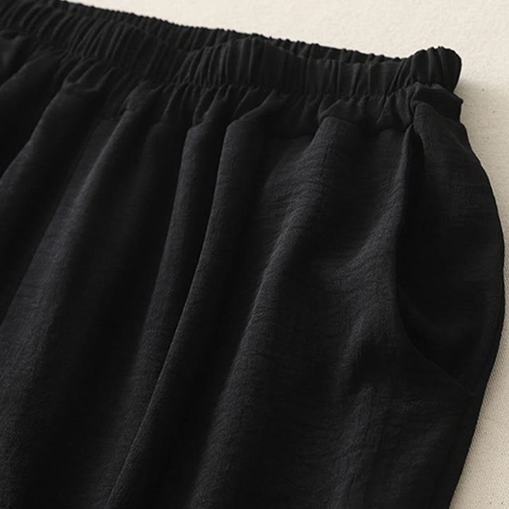 Pantalones casuales Buddha Stones Commute con diseño de botones de rana para mujer, de algodón y lino, de longitud 7-8, con bolsillos - image 11