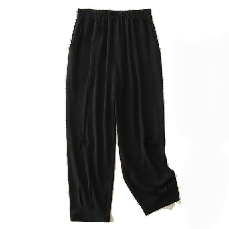 Pantalones casuales Buddha Stones Commute con diseño de botones de rana para mujer, de algodón y lino, de longitud 7-8, con bolsillos - image 13