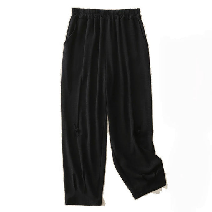 Pantalones casuales Buddha Stones Commute con diseño de botones de rana para mujer, de algodón y lino, de longitud 7-8, con bolsillos - image 13