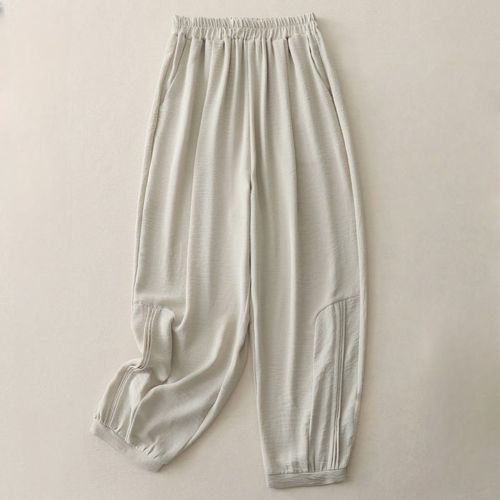 Pantalones harén de lino y algodón para mujer, de Buddha Stones Summer Commute, con diseño plisado liso, de longitud 7-8, con bolsillos - Lino - US8-10，UK/AU12-14，EU40-42 (2XL) - image 2
