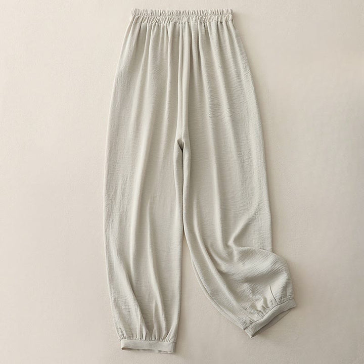 Pantalones harén de lino y algodón para mujer, de Buddha Stones Summer Commute, con diseño plisado liso, de longitud 7-8, con bolsillos - image 3
