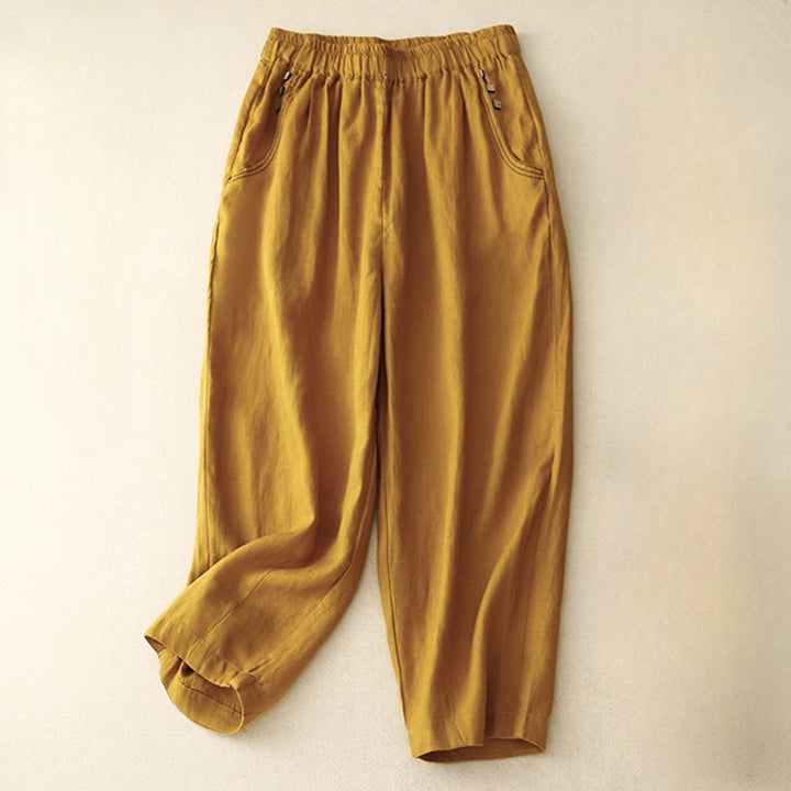 Pantalones harén de algodón para mujer con bolsillos y diseño informal de botones de colores puros Buddha Stones Commute, longitud 7-8 - Vara de oro - US8-10，UK/AU12-14，EU40-42 (2XL) - image 14